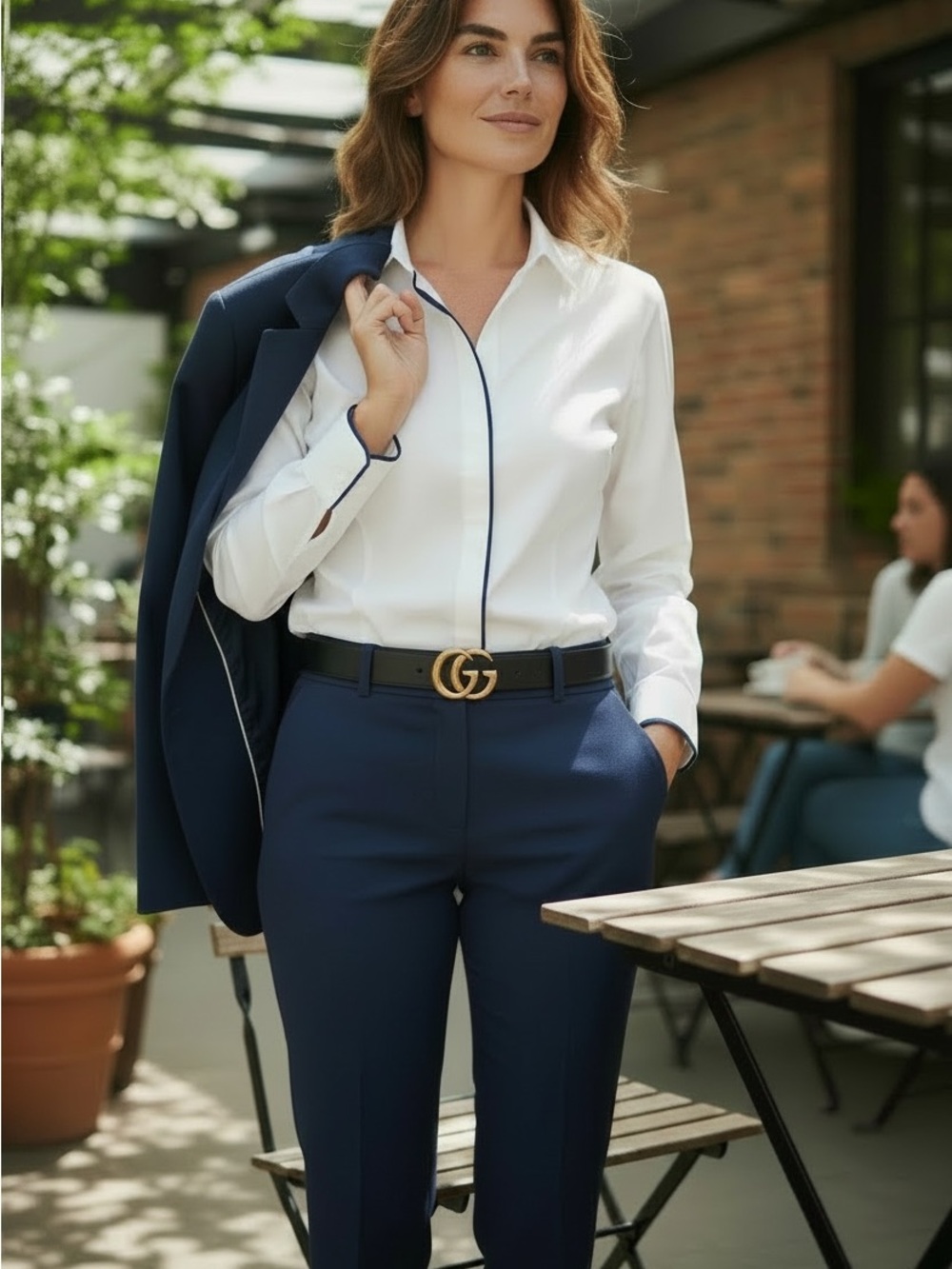 Akris Punto Tailored Navy trimmed White for Women - Classic Dressshirt